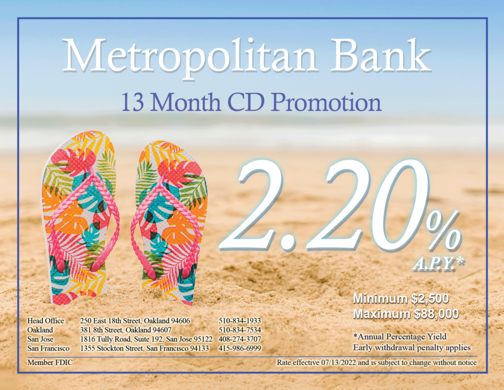 13 month cd rate of 2.20% a.p.y