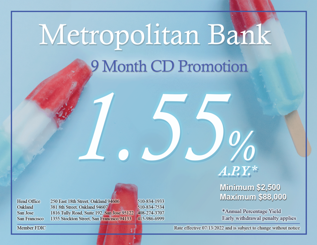 9 month cd rate of 1.55% a.p.y